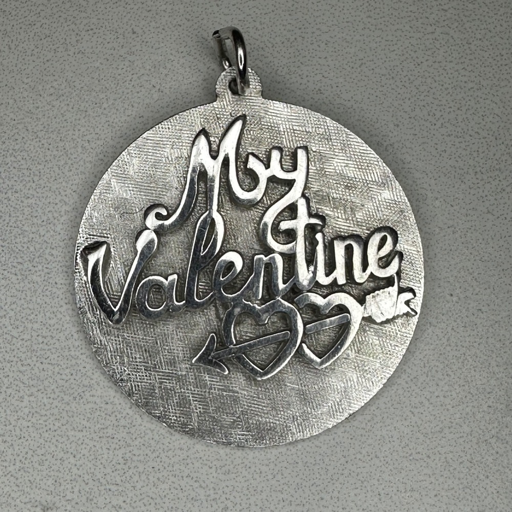 Sterling Silver RJ My Valentine Heart Arrow Vintage Charm Pendant‎